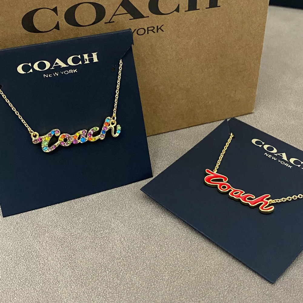Coach Enamel Letter Rhinestone Metal Necklace